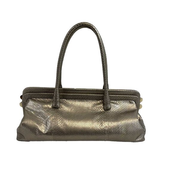 Bottega Veneta - Silver Iridescent Python Skin Top Handle Shoulder Bag - Picture 1 of 16
